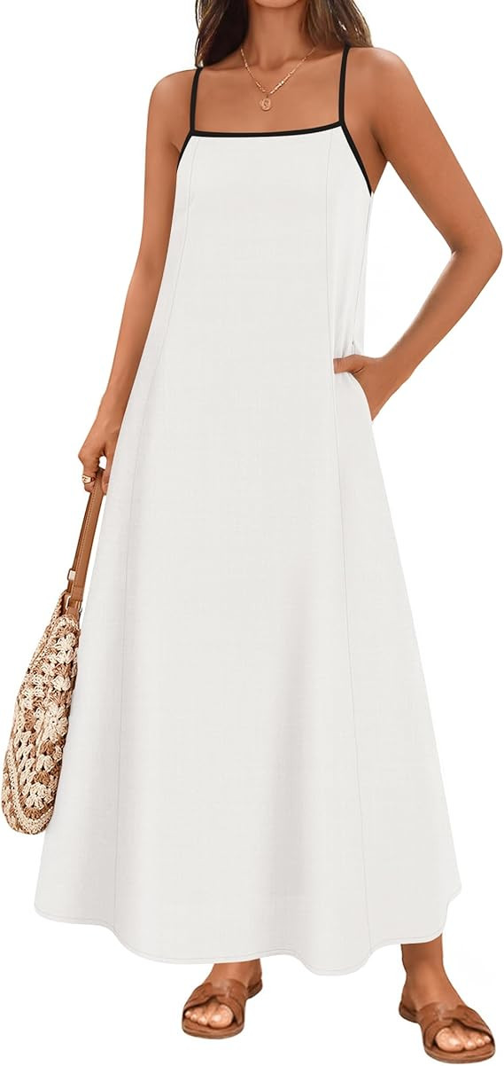 ZESICA Women's 2025 Summer Boho Sleeveless Maxi Dress Spaghetti Straps Casual Flowy A Line Beach ... | Amazon (US)