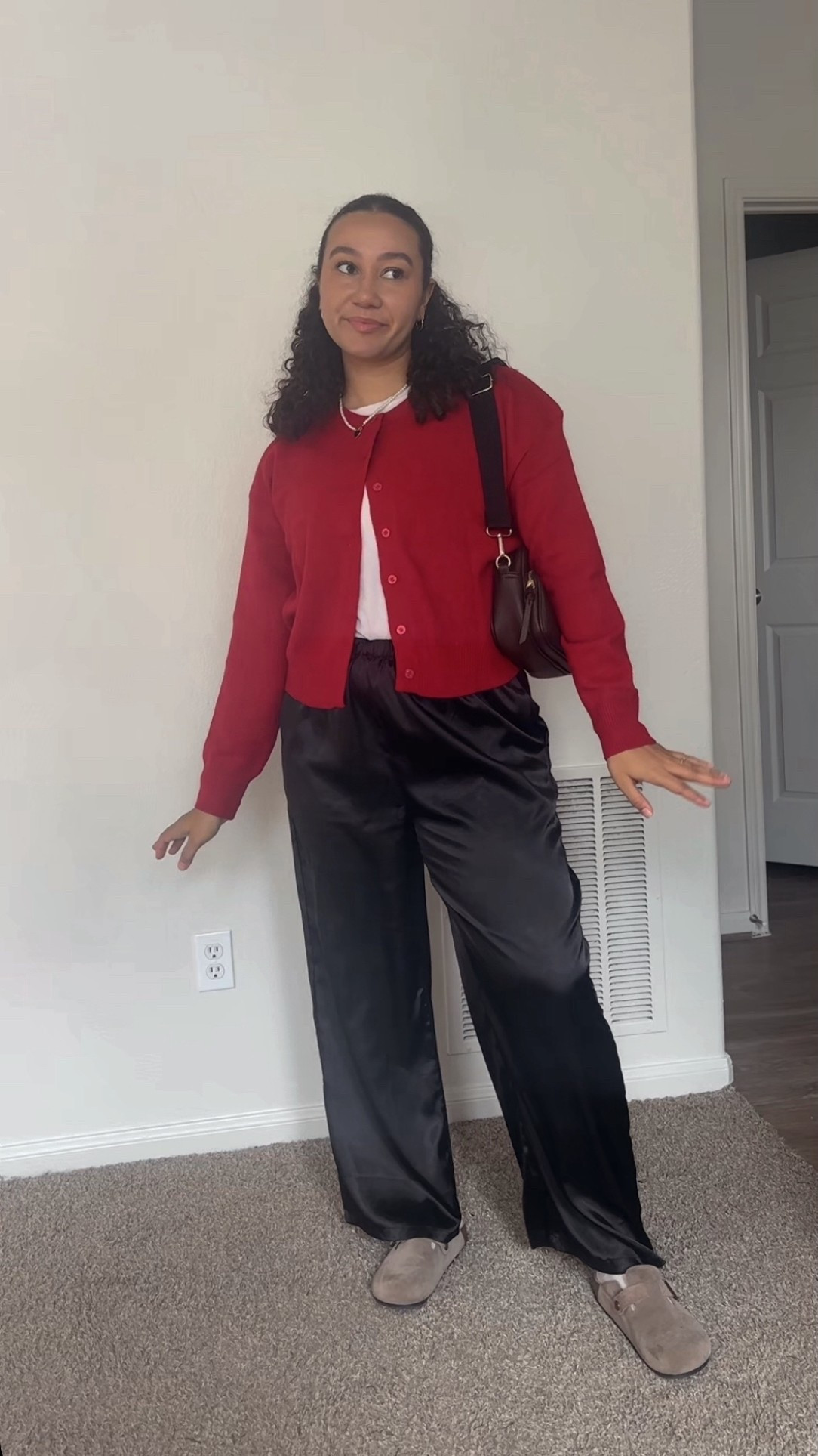 Cozy Thanksgiving day outfit. Midsize fashion and silk pants. 

#LTKHoliday #LTKCyberWeek #LTKMidsize