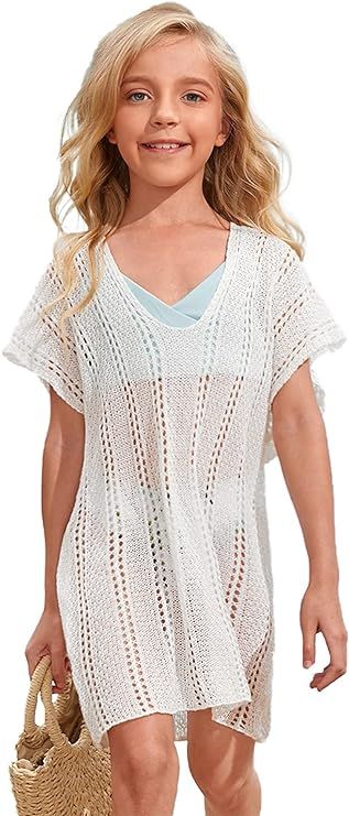 SOLY HUX Girl's Spaghetti Strap Split Hem Crochet Beach Swimsuit Bikini Cover Up | Amazon (US)