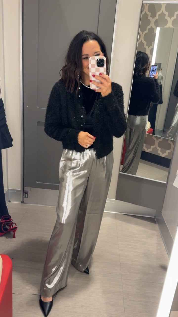 These metallic pants are PERFECT for New Year’s Eve, y’all! 🌟 the shine gives the whole look that extra special feeling! VintagePickin Target finds Target holiday looks winter fashion women’s outfit inspo 

#LTKHoliday #LTKSeasonal #LTKootd