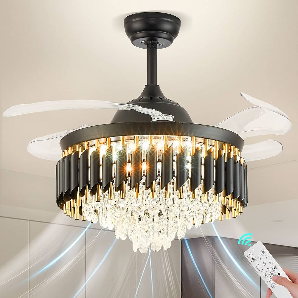 FRIXCHUR 42 Inch Dimmable Fandelier Chandelier Fan Modern Crystal Ceiling Fans with Light Remote ... | Amazon (US)