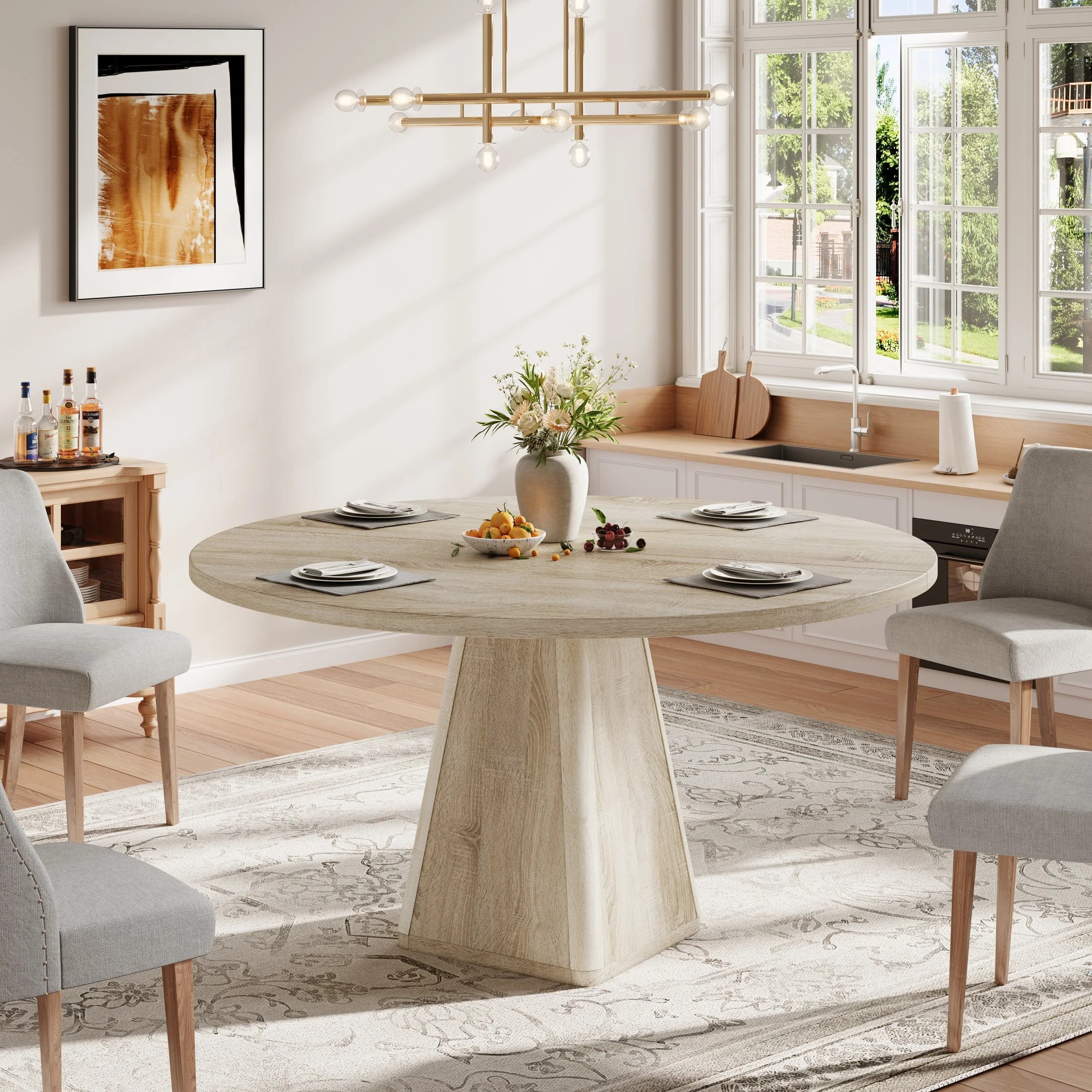 UHOMEPRO Round Dining Table, 47" Circle Kitchen Table for 4-6, Farmhouse Dining Room Table with S... | Walmart (US)