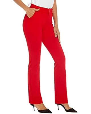 Women's High Waist Dress Pants, Large, Red at Amazon Women’s Clothing store | Amazon (US)