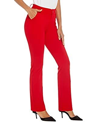 Women's High Waist Dress Pants, Large, Red at Amazon Women’s Clothing store | Amazon (US)