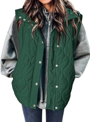 Zeagoo Womens Vest Puffer Green Quilted Jacket Winter Clothes Button Zip Up Sleeveless Down Paddes Outerwear | Amazon (US)