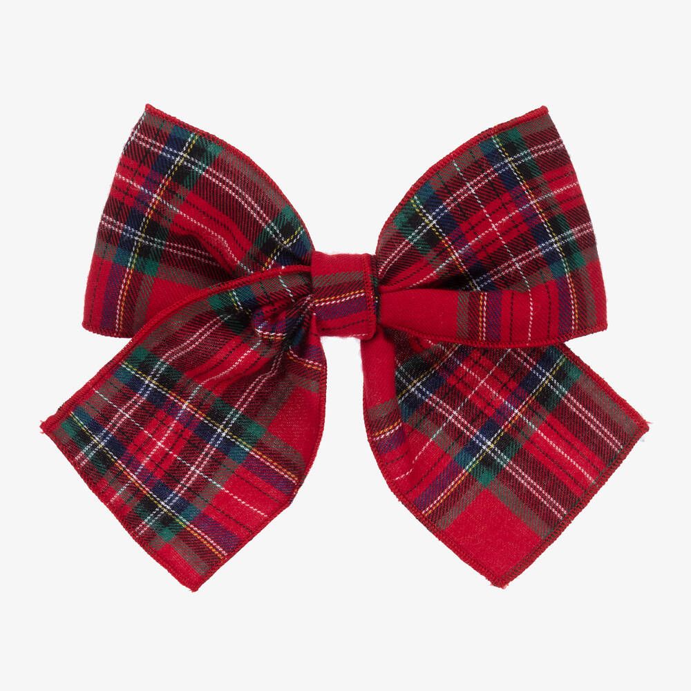 Girls Red Tartan Bow Hair Clip (15cm) | Childrensalon