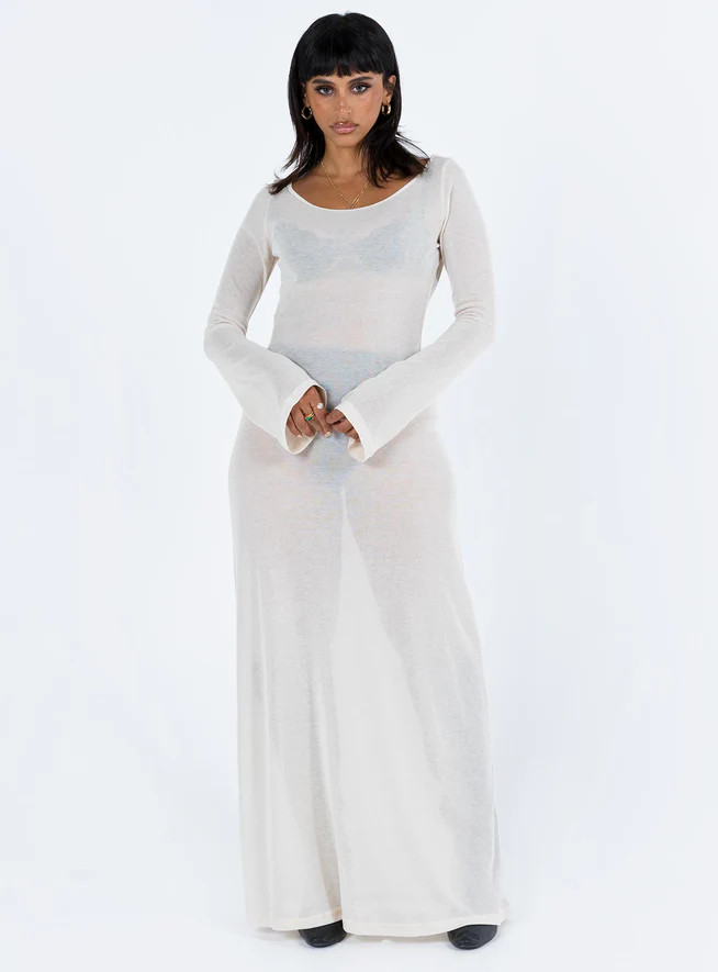 Sarelle Low Back Knit Maxi Dress Beige | Princess Polly US
