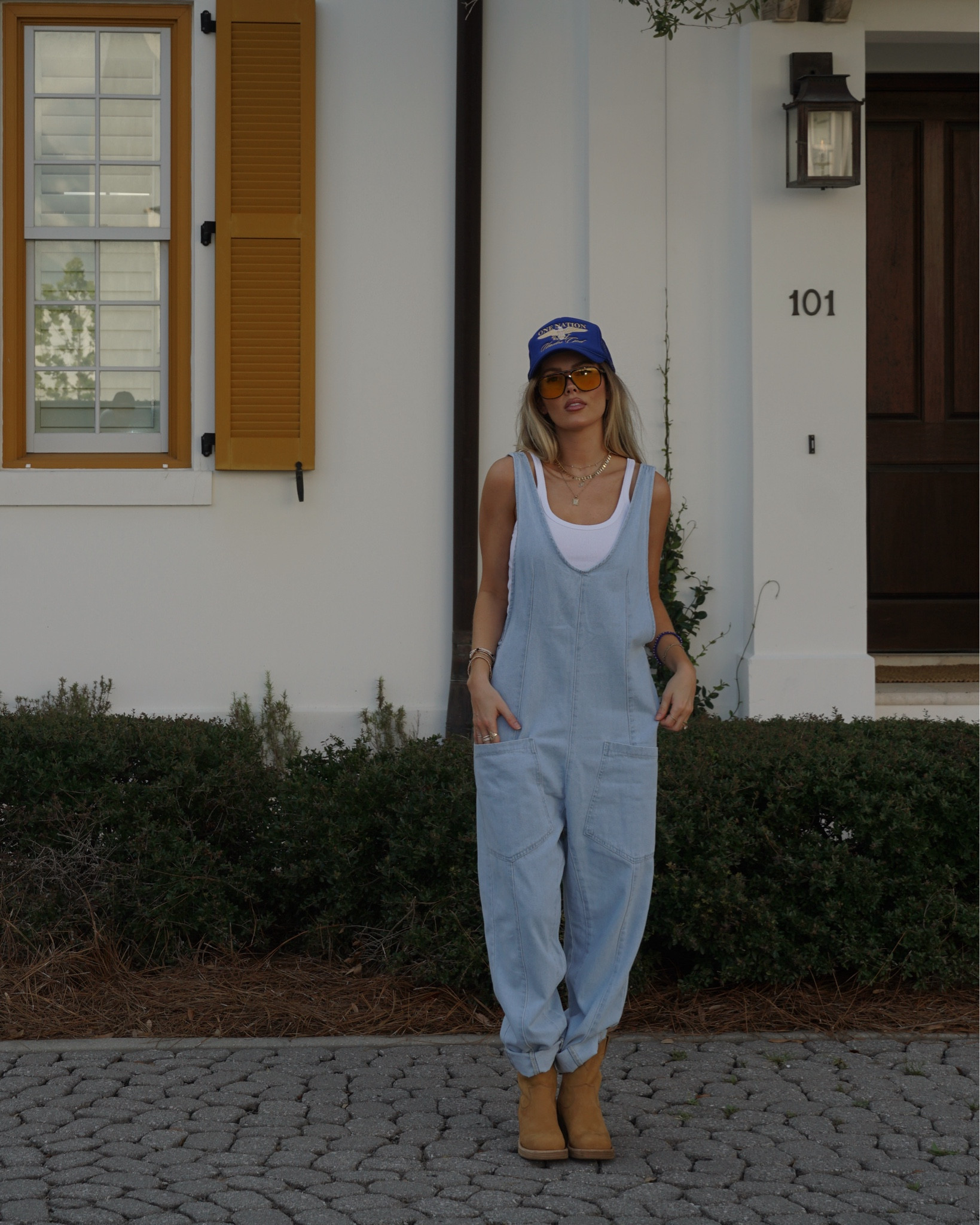 Trucker hat launching on temporarylocal.co 8.10 💛 

Overalls, denim jumpsuit, denim on denim, fitted tank, free people, cowboy boots, western wear, Amazon fashion 

#LTKStyleTip #LTKFindsUnder50 #LTKFindsUnder100