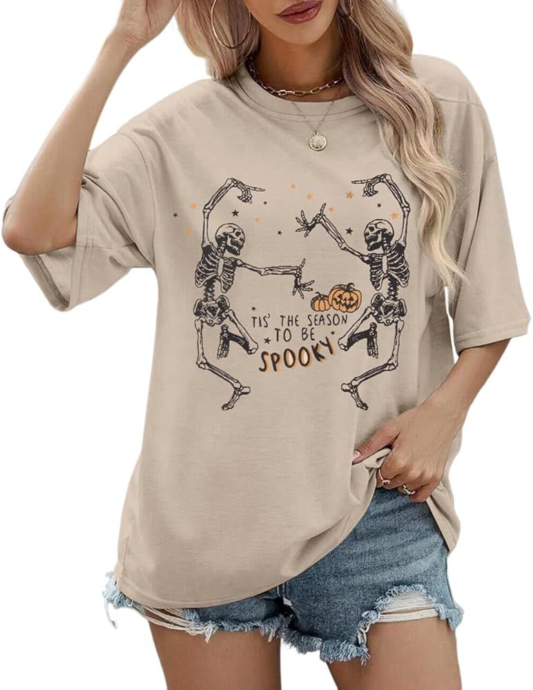 KEKEMI Halloween Dancing Skeleton Tshirts for Women Tis The Season to Be Spooky Shirt Horror Skul... | Amazon (US)