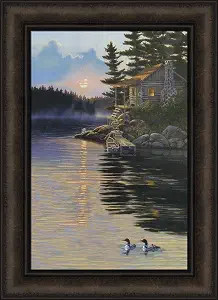 Day's End by Rick Kelley 16x22 Cabin Loons Lake Sunset Framed Art Print Wall Décor Picture | Amazon (US)