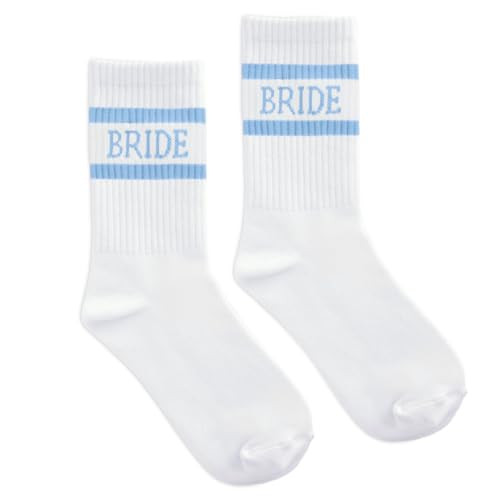 xo, Fetti Bride Socks, White + Blue | Bride To Be Something Blue Gift, Bachelorette Decorations, ... | Amazon (US)