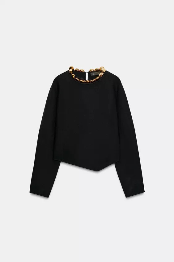 KNIT JUMPER WITH BEADED NECKLINE | Zara UK