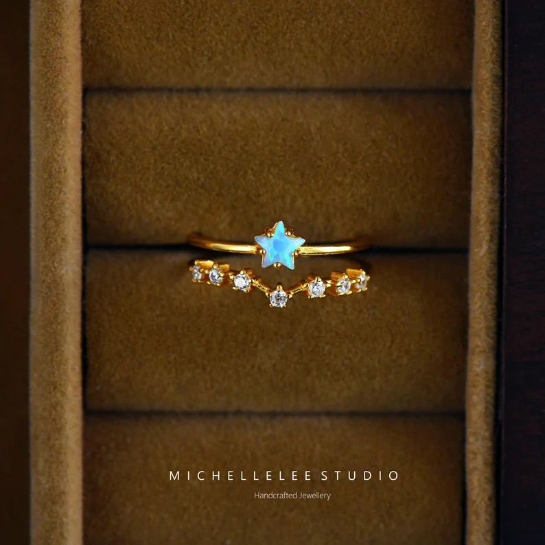 Minimalist Opal Star Ring, Sterling Silver Adjustable Band - Etsy | Etsy (Global)
