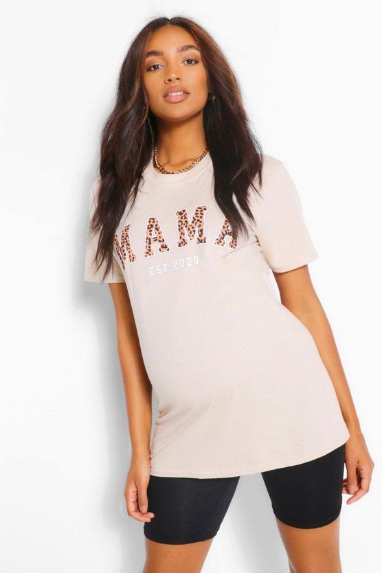 Maternity Leopard Mama Est 2020 Slogan TShirt | Boohoo.com (US & CA)