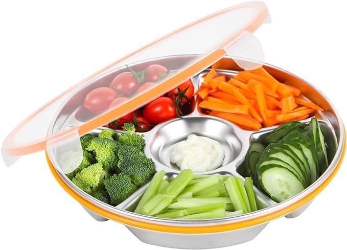 Motith Divided Serving Tray with Lid - Snack Tray with Lid Vegetable Tray with Lid Stainless Stee... | Amazon (US)
