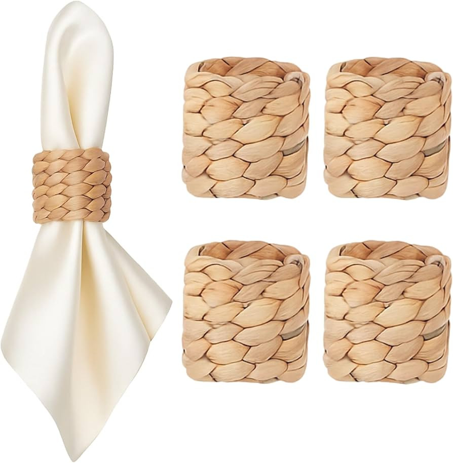 Napkin Rings Set of 4, Handmade Water Hyacinth Boho Napkin Rings, Anillos para Servilletas De Tel... | Amazon (US)