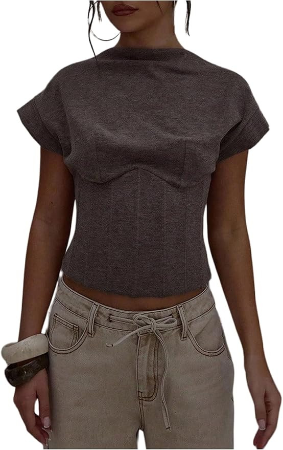 SOLY HUX Women's Crew Neck Cap Sleeve Shirts Tank Top Zip Back Casual Pullover Going Out Tops | Amazon (US)