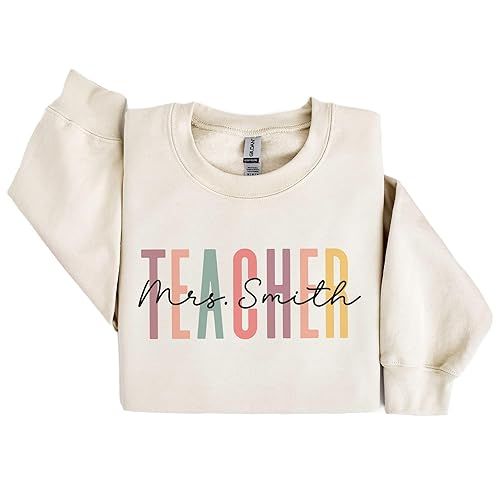 Custom Colorful Teacher Sweatshirt, Personalized Gift For Teachers, Mrs. Teacher Last Name Pullov... | Amazon (US)