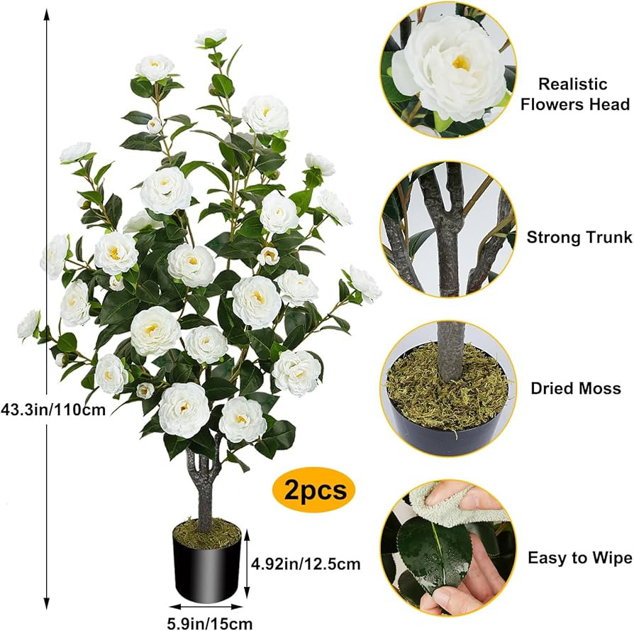 2 Pack 43.3"/3.6FT Artificial Camellia Trees for Outdoor | Amazon (US)