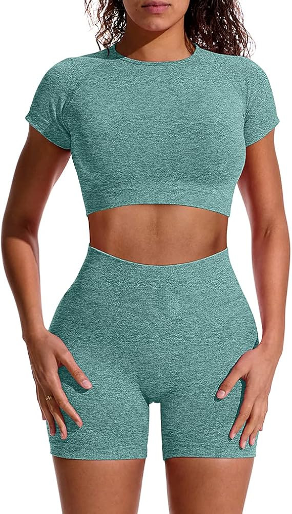 GXIN Women Workout 2 Piece Outfit Yoga Stretch Top Set High Waist Sport Shorts | Amazon (US)