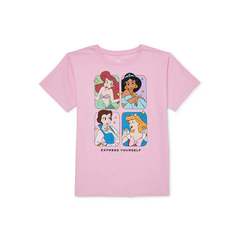 Disney Girls Princesses Express Yourself, Crew Neck, Short Sleeve, Graphic T-Shirt, Sizes 4-16 | Walmart (US)