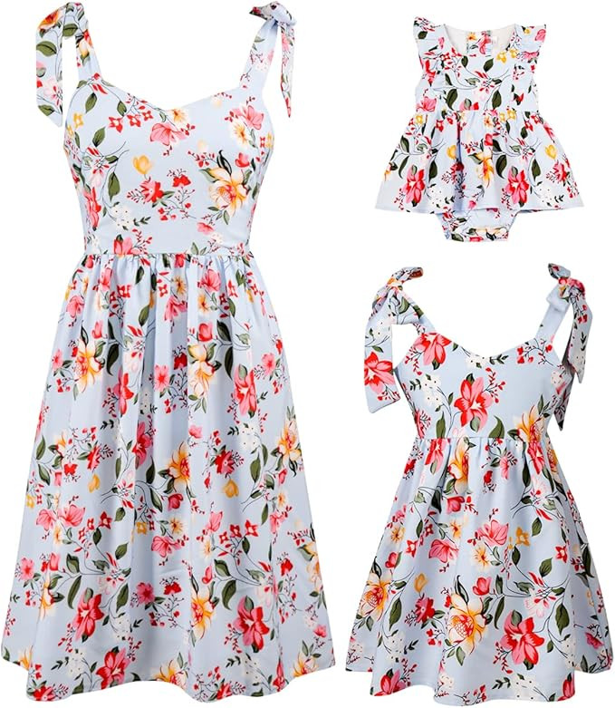 PopReal Mommy and Me Dresses Floral Mom and Daughter Matching Outfits Spaghetti Strap Sleeveless ... | Amazon (US)