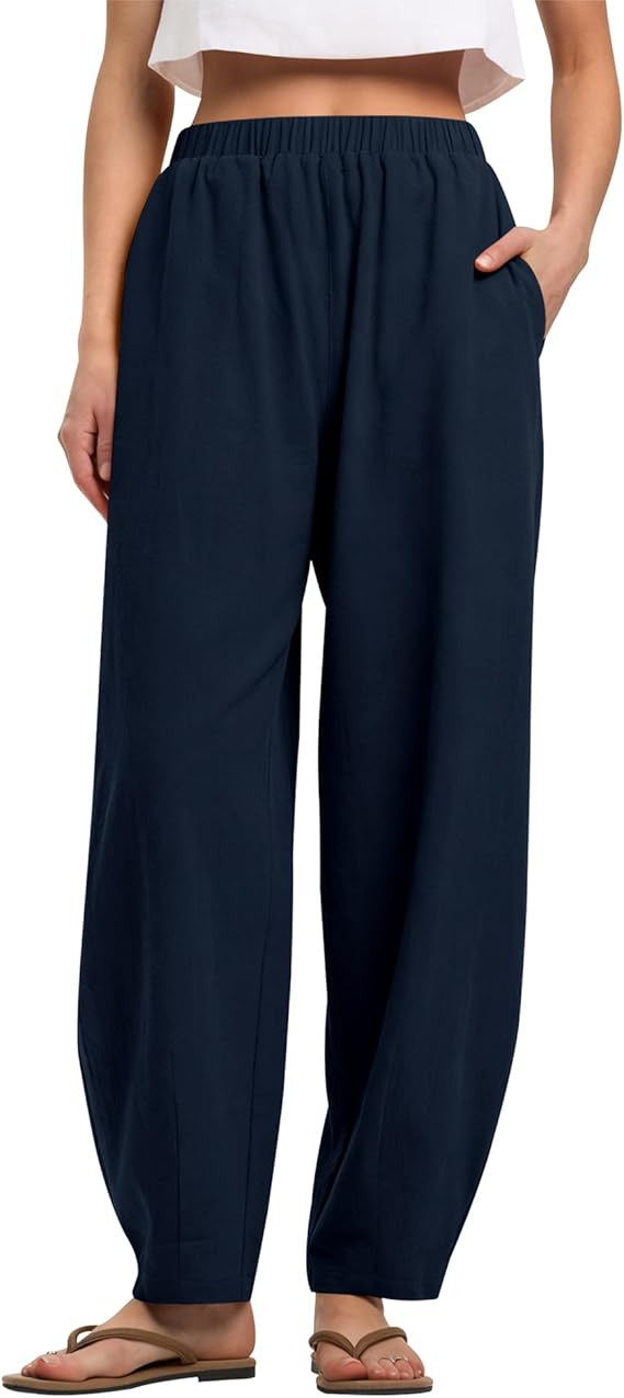 LOMON Linen Barrel Pants Women Wide Leg Palazzo Summer Baggy Harem Pants Boho Casual Trousers wit... | Amazon (US)