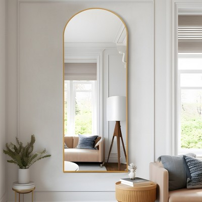 Dovelina Modern Metal Frame Arched Mirror Decorative Wall Mirror Large Mirror Large Mirror - 64"x21", Gold | Target