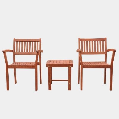 Malibu Outdoor Patio 3pc Wood Dining Set with Stacking Chair | Target