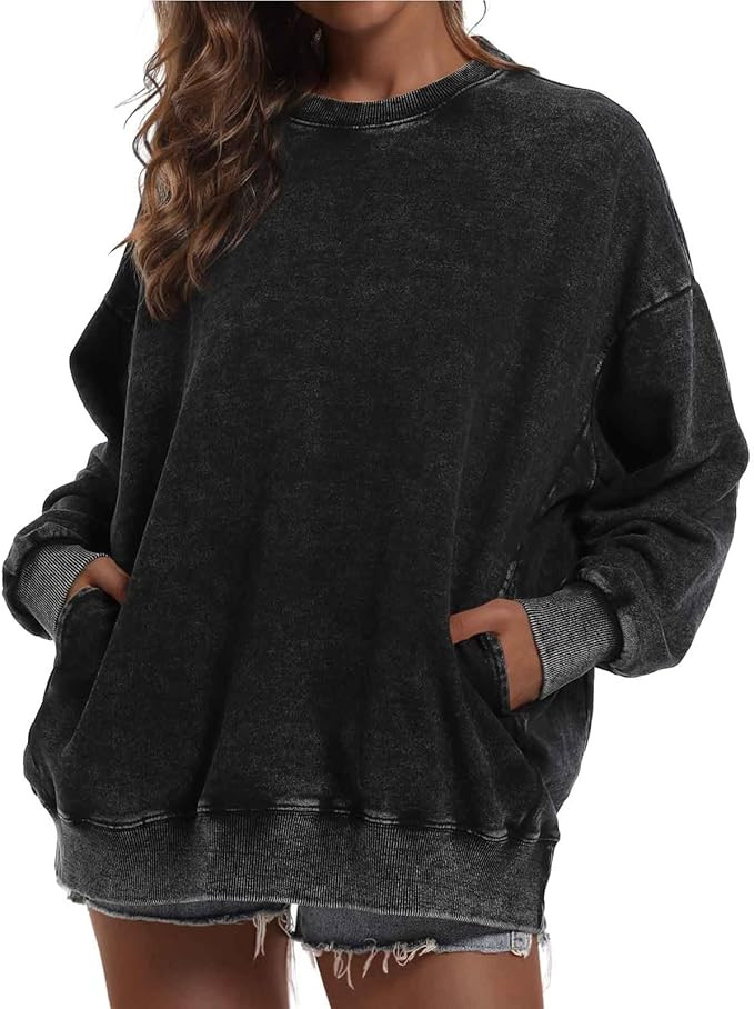 BINTEHGS Oversized Sweatshirt for Women Loose Fit Cotton Pullover Vintage Crew Neck Sweatshirts w... | Amazon (US)