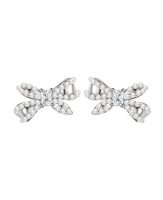 Imitation Pearl and Cubic Zirconia Bow Stud Earrings | Macy's