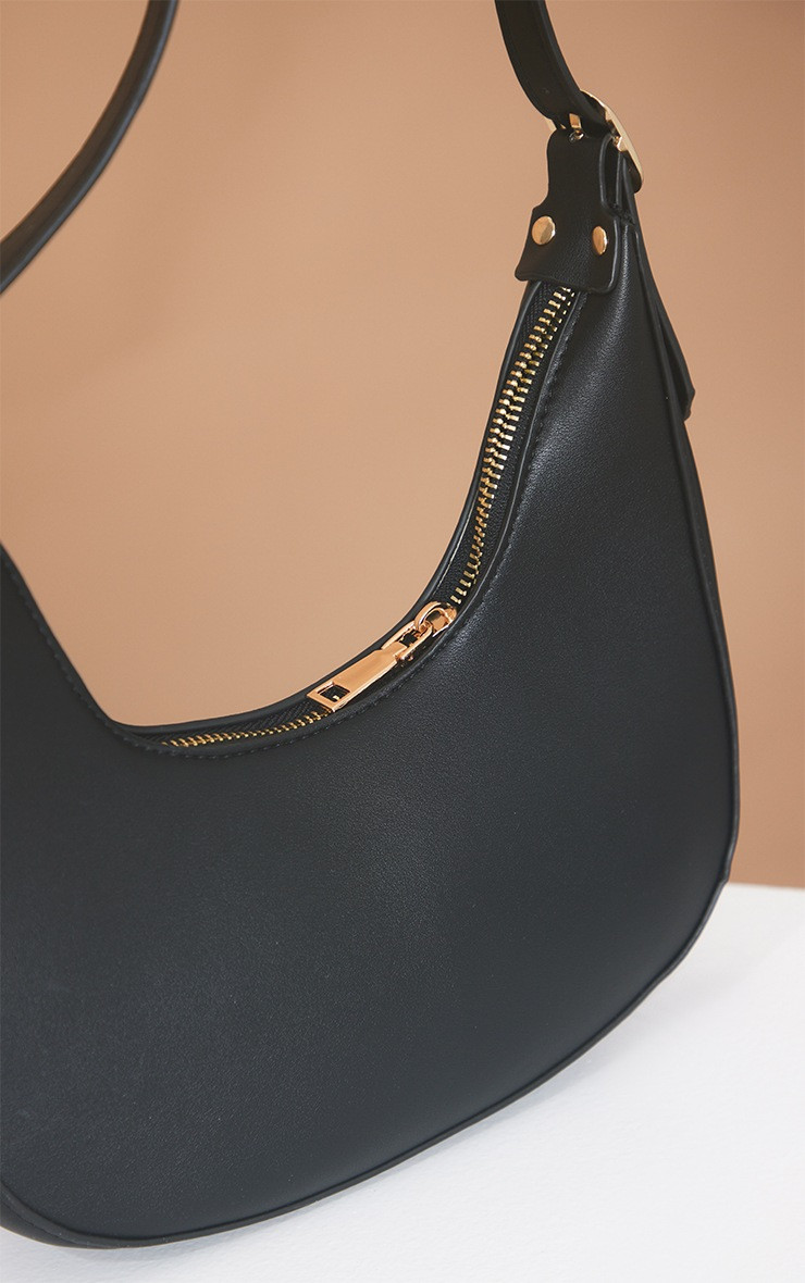 Black Curved PU Shoulder Bag | PrettyLittleThing UK