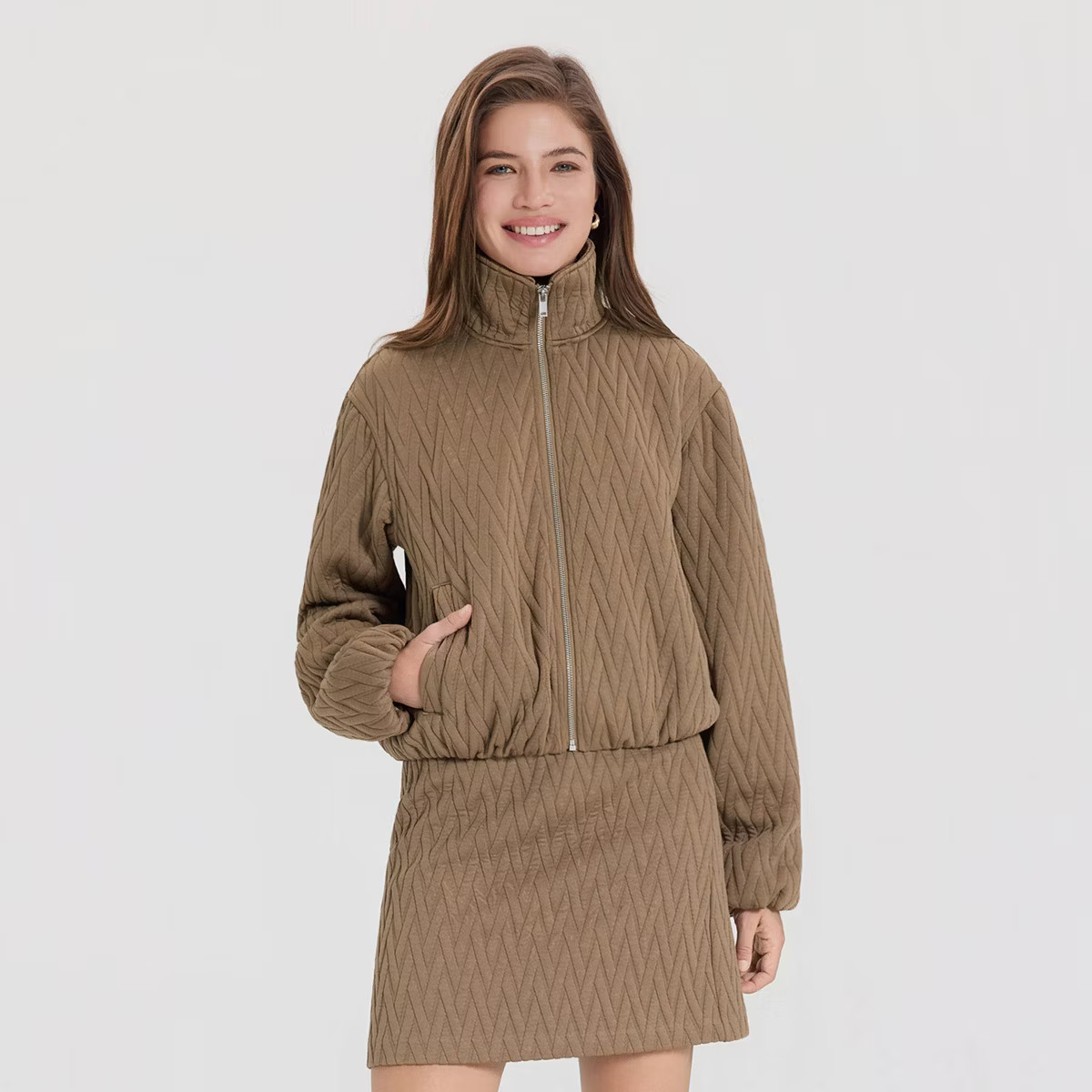 Women's Textured Jacquard Funnel-Neck Bomber Jacket - A New Day™ | Target