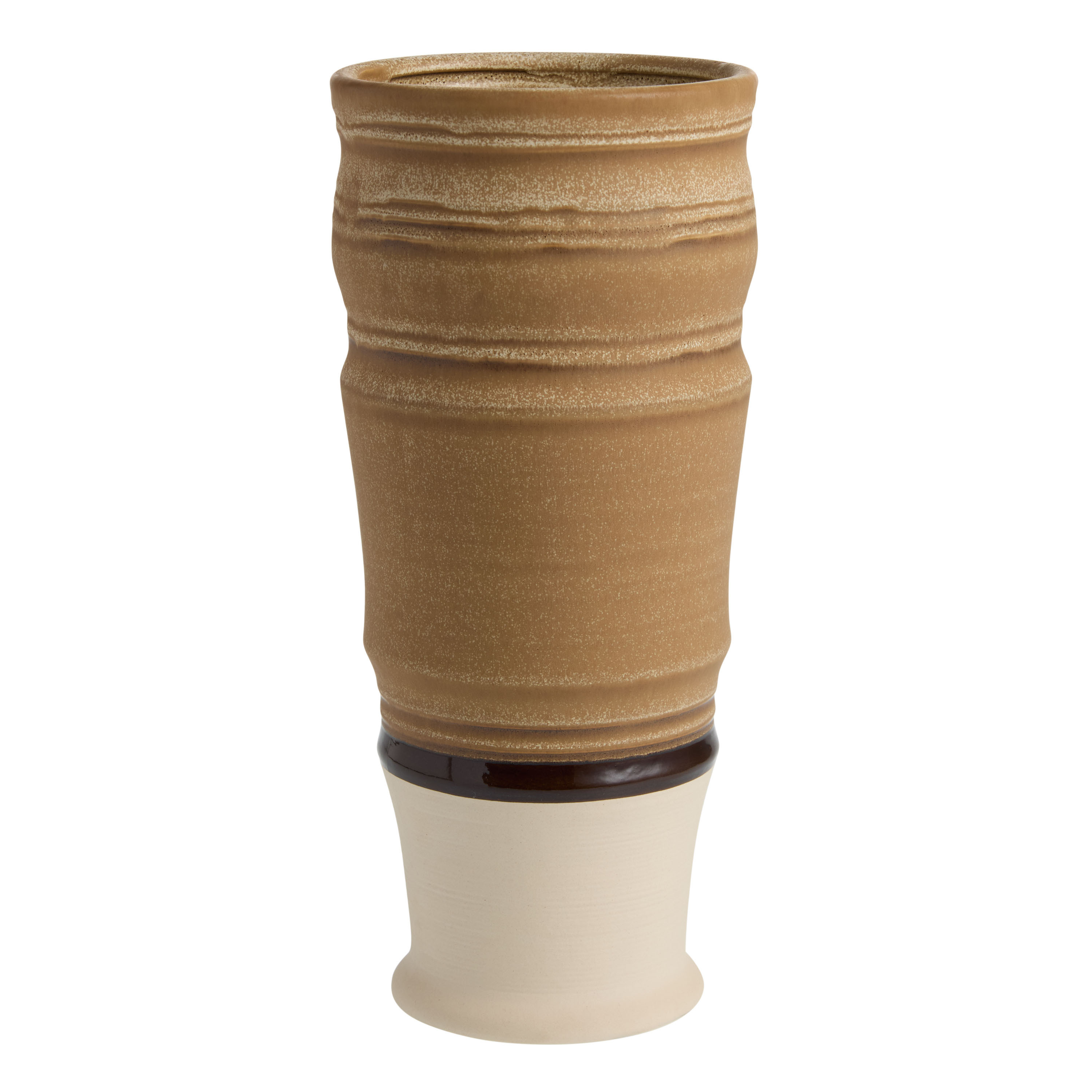 Tan Reactive Glaze Ceramic Striped Vase | World Market