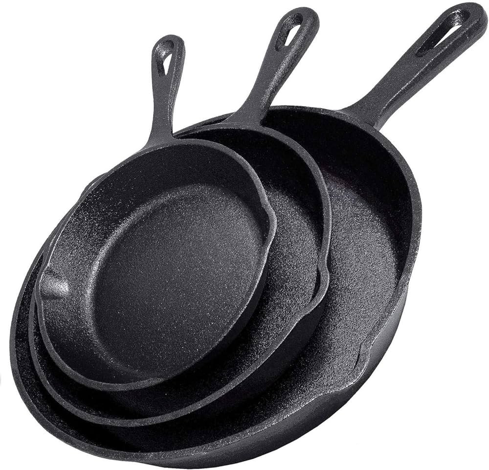 Simple Chef Cast Iron Skillet 3-Piece Set - Heavy-Duty Professional Restaurant Chef Quality Pre-S... | Amazon (US)