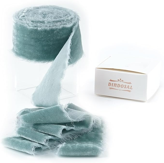 Dusty Blue Silk Velvet Ribbon 1.5 Inch French Blue Frayed Edge Ribbon Blue Rustic Style Fringe Gi... | Amazon (US)