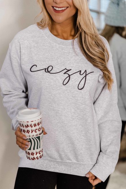 Cozy Script Ash Graphic Sweatshirt | The Pink Lily Boutique