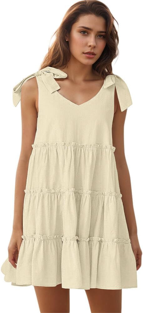 Womens Summer Dresses Flowy Dresses for Women Casual 2024 Beach Dress V Neck Sleeveless Mini Dres... | Amazon (US)