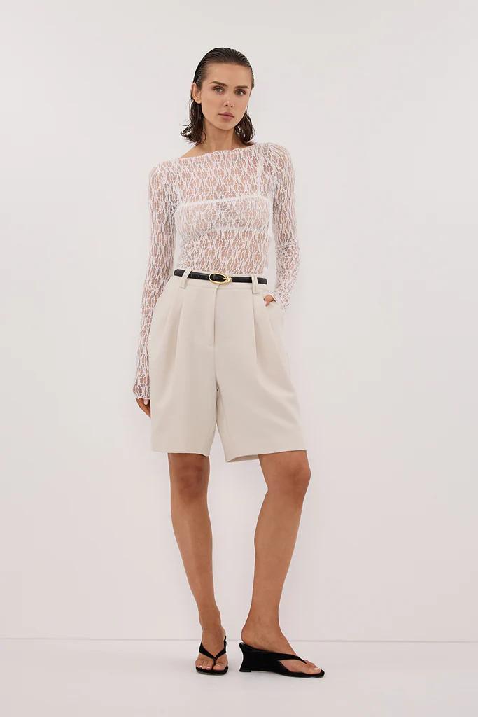 LIZZIE WHITE LACE LONG SLEEVE TOP | DISSH