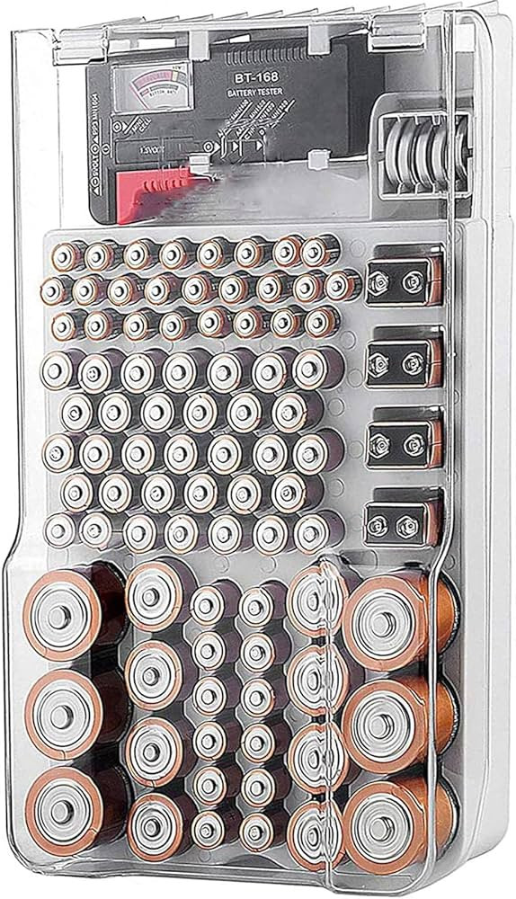 Battery Organizer Storage Box with Tester,Clear Lid Battery Organizer Storage Case Holder Holds 9... | Amazon (US)