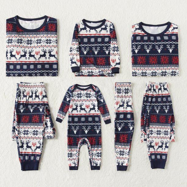 PatPat Christmas Reindeer and Snowflake Family Matching Long-sleeve Pajamas,Sizes Baby-Kids-Adult... | Walmart (US)