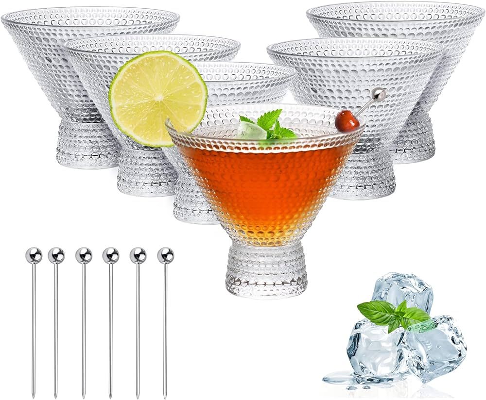 Stemless Martini Glasses Set of 6 Vintage Cocktail Glasses 7.8 oz Crystal Margarita Glasses Glass... | Amazon (US)