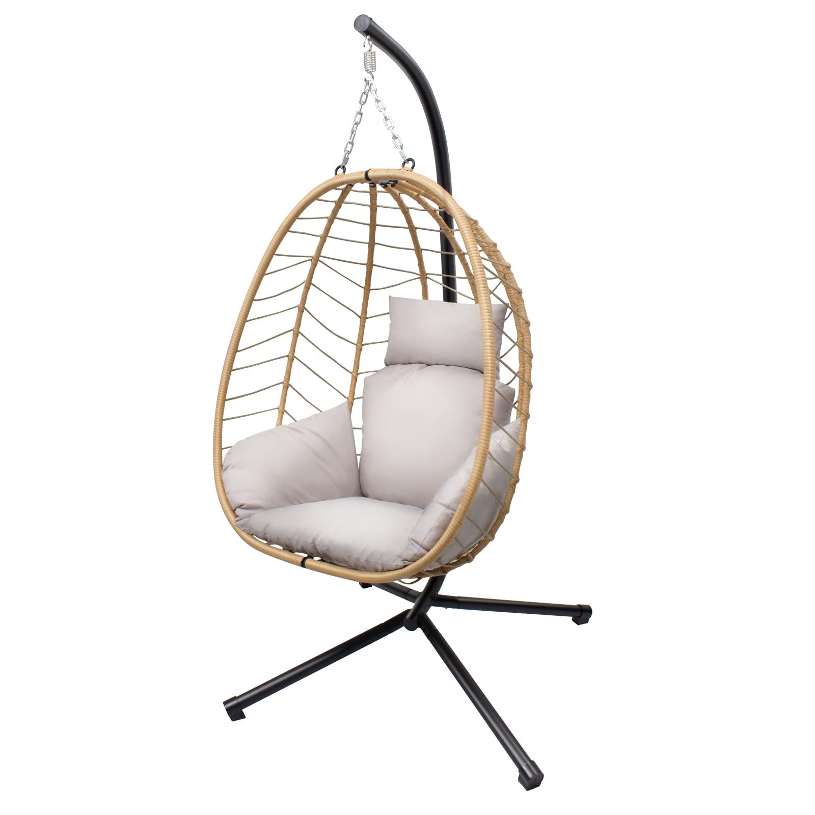VARVIND Hammock Chair,Swing Egg Chiar with Stand and Cushions, Pillow, Foldable Wicker Rattan Hangin | Amazon (US)