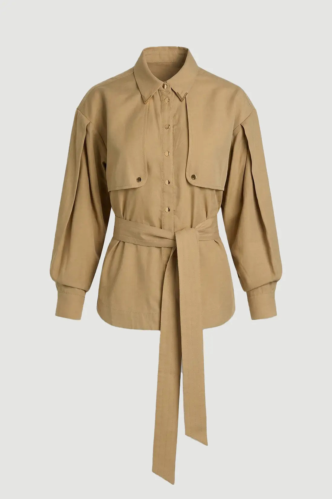 Tan Cupro Utility Twill Woven Shirt | Karen Millen | Karen Millen UK + IE + DE + NL