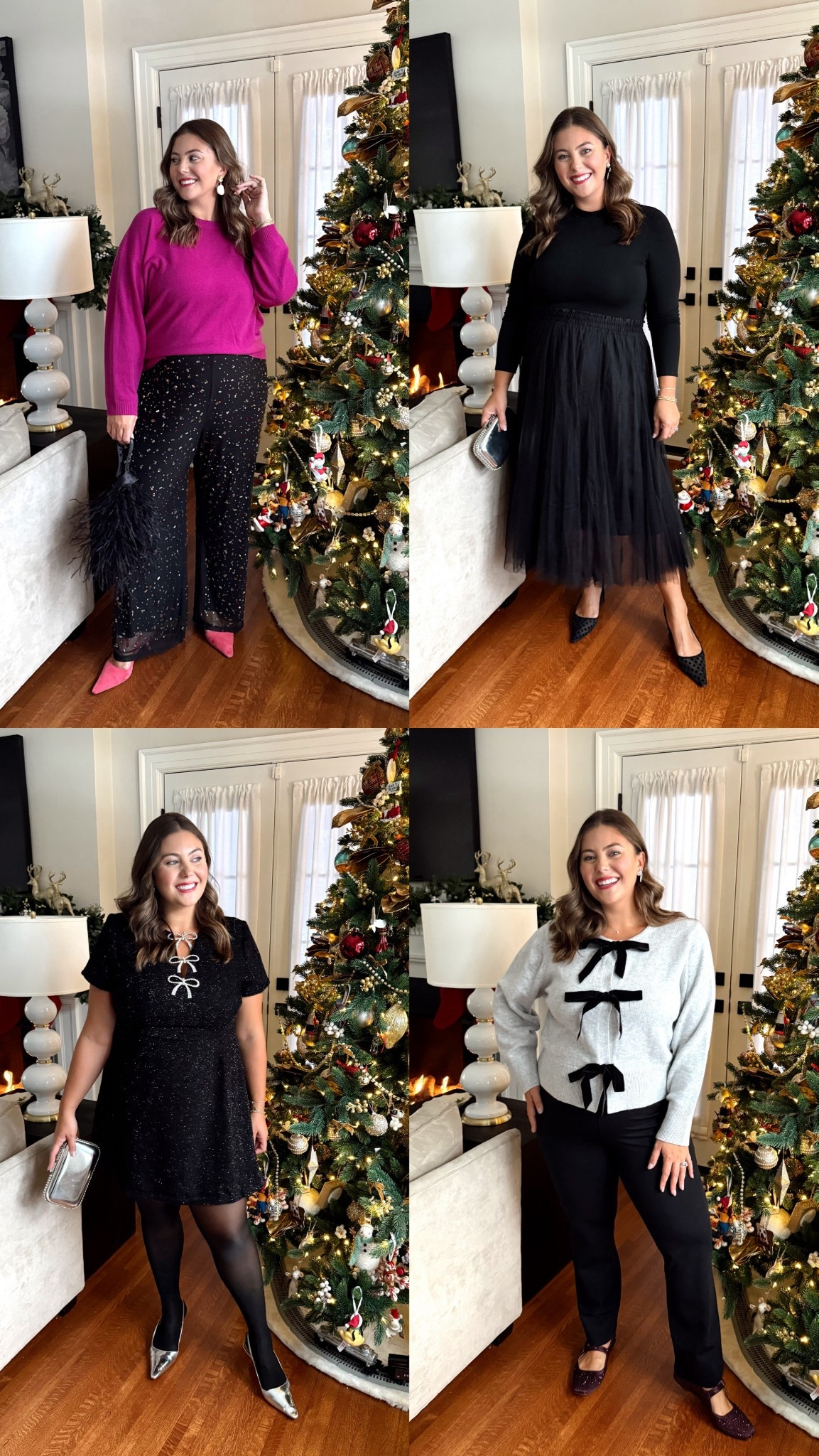 Holiday outfit inspo - wearing size XXL in sweaters & tops, XXL in skirt, 2X in sparkle pants, 18 in bow mini dress. Sharing similar styles! Use CARALYN20 at Shapermint. 

#LTKPlusSize #LTKootd #LTKHoliday