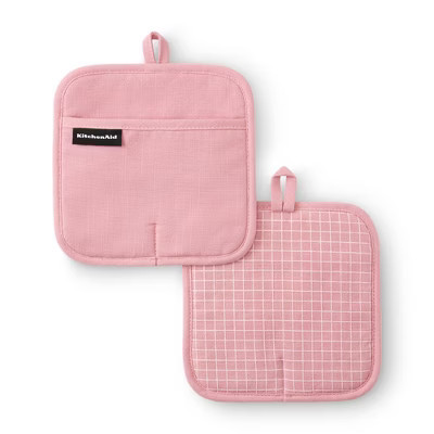 KitchenAid Gridlines Pot Holders 2-Pack, Soft Silicone Grip and Magnetic Cuff, Dried Rose | Target