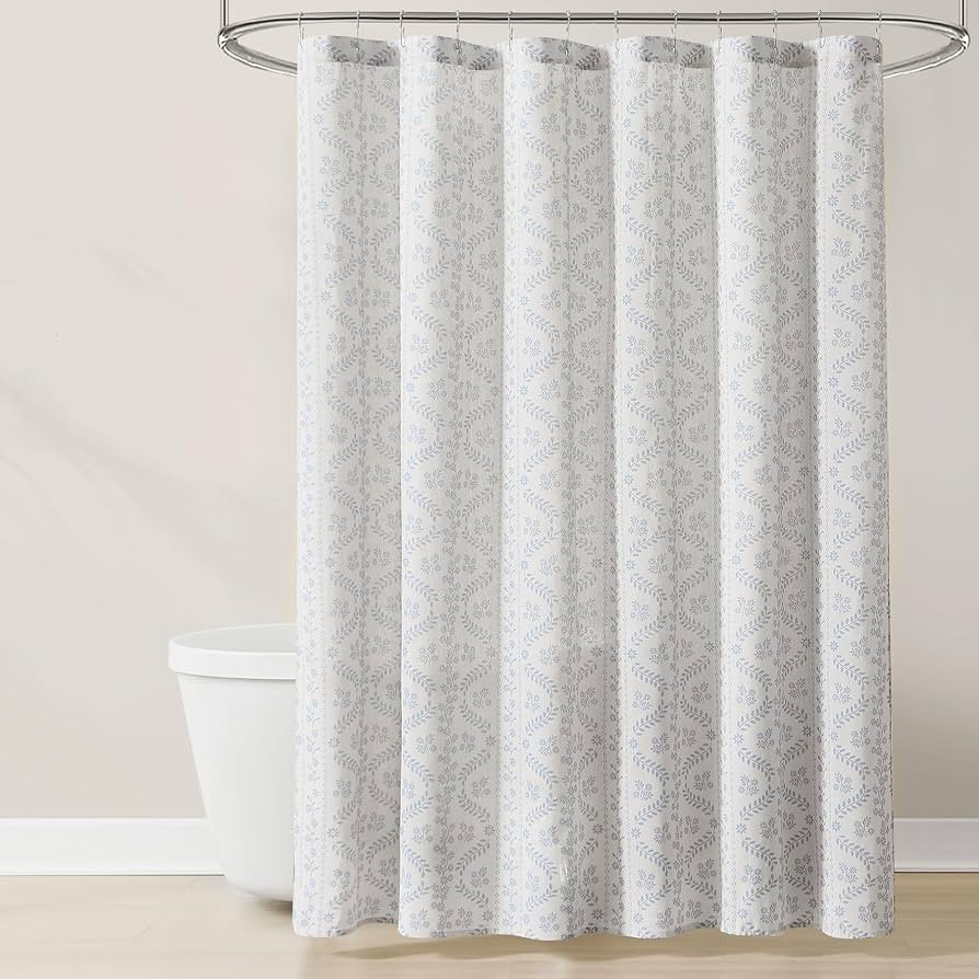 Lush Decor - Shower Curtain, Textured Linen Design, Delicate Floral Bathroom Decor (Doreen Blue, ... | Amazon (US)