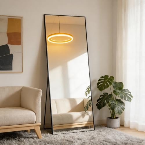 NEWBULIG 64"x21" Full Length Mirror, Full Body Floor Mirror with Aluminum Alloy Thin Frame, Wall or Standing Mirror for Bedroom, Living Room, Dressing Room, Black | Amazon (US)