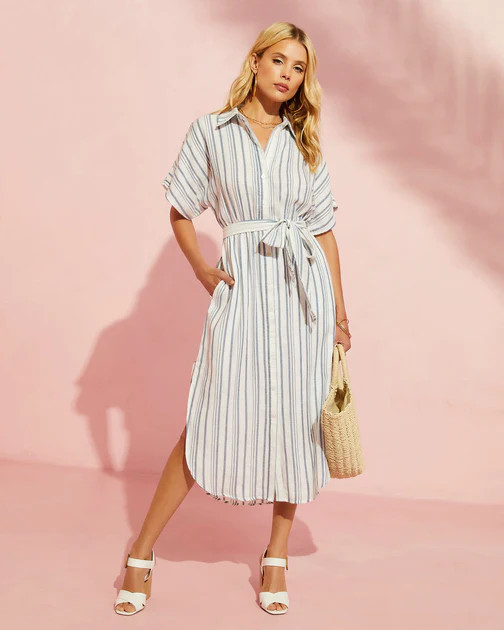 Douglas Striped Cotton Midi Dress - White/Blue - SALE | VICI