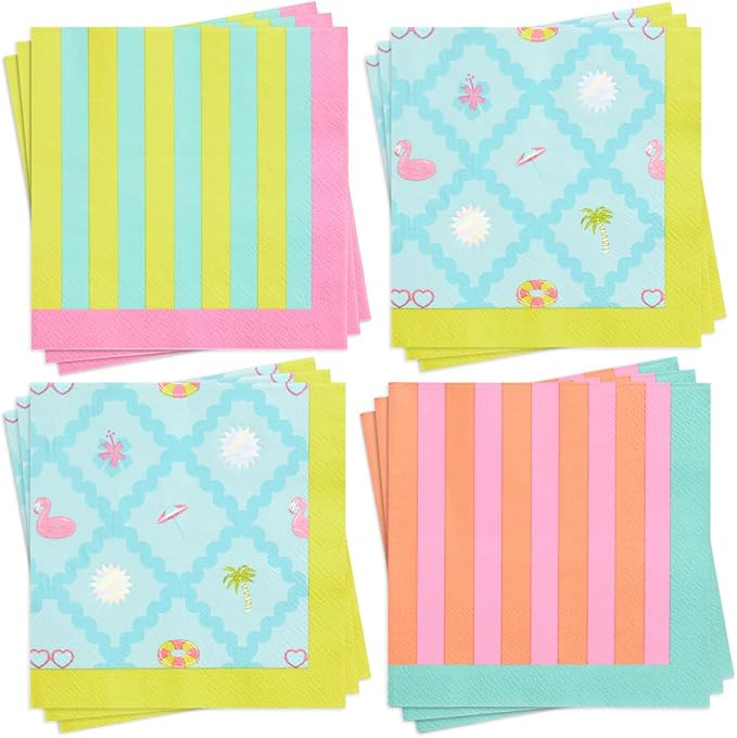 xo, Fetti Pool Party Napkins - 3-ply, 24 pcs | Summer Cocktail Napkins, Colorful Party Setting, K... | Amazon (US)